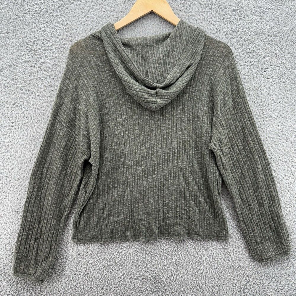 American Eagle Womens M Soft & Sexy Plush Green Ribbed Hooded Snap Sweatshirt - Picture 7 of 8